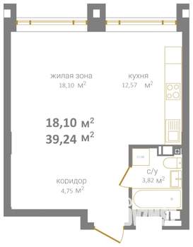 Студия квартира, вторичка, 39м2, 8/12 этаж