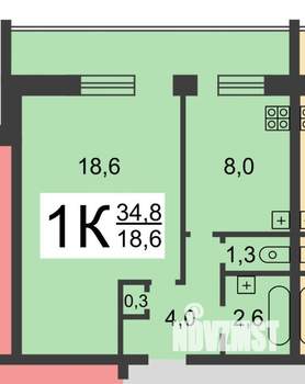 1-к квартира, вторичка, 34м2, 7/9 этаж