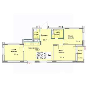 3-к квартира, вторичка, 66м2, 11/12 этаж