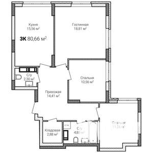 3-к квартира, строящийся дом, 81м2, 12/15 этаж
