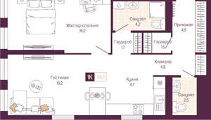 2-к квартира, вторичка, 60м2, 7/19 этаж