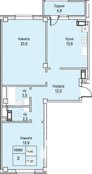 2-к квартира, вторичка, 75м2, 9/12 этаж