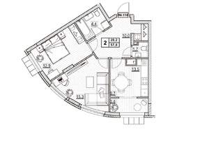 2-к квартира, строящийся дом, 58м2, 14/24 этаж