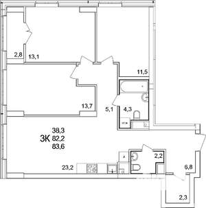 3-к квартира, вторичка, 84м2, 3/25 этаж