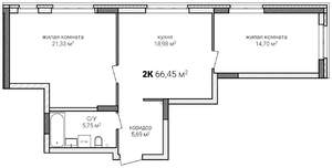 2-к квартира, строящийся дом, 66м2, 2/13 этаж