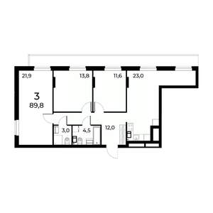 3-к квартира, вторичка, 90м2, 9/15 этаж