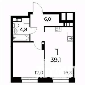 1-к квартира, вторичка, 39м2, 3/20 этаж