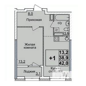 1-к квартира, вторичка, 42м2, 23/24 этаж