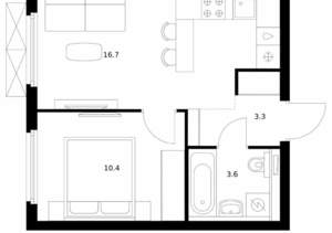 1-к квартира, вторичка, 34м2, 8/15 этаж