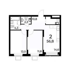 2-к квартира, вторичка, 57м2, 15/15 этаж