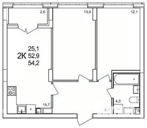 2-к квартира, вторичка, 54м2, 19/19 этаж