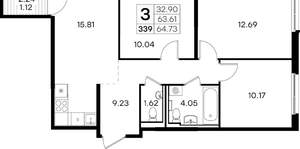 3-к квартира, вторичка, 65м2, 5/9 этаж