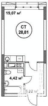 Студия квартира, строящийся дом, 29м2, 17/22 этаж