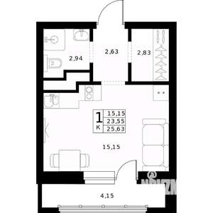 Студия квартира, строящийся дом, 26м2, 13/24 этаж