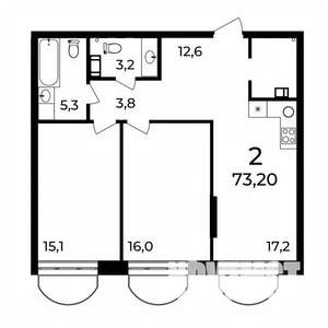 2-к квартира, вторичка, 73м2, 6/9 этаж