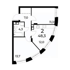 2-к квартира, вторичка, 49м2, 19/20 этаж