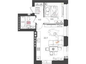 1-к квартира, вторичка, 41м2, 1/4 этаж