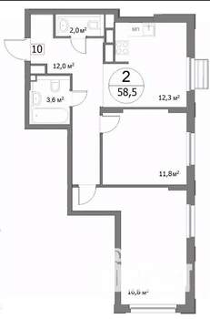 2-к квартира, строящийся дом, 59м2, 7/22 этаж