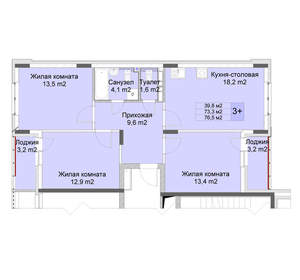 3-к квартира, вторичка, 77м2, 9/10 этаж