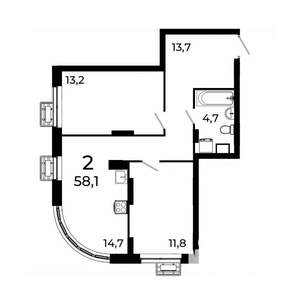 2-к квартира, вторичка, 58м2, 15/19 этаж