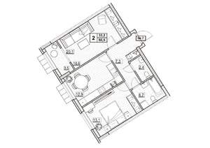 2-к квартира, вторичка, 61м2, 2/24 этаж
