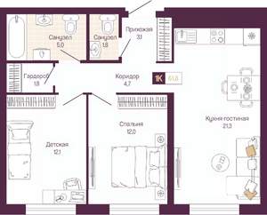 2-к квартира, вторичка, 62м2, 7/11 этаж