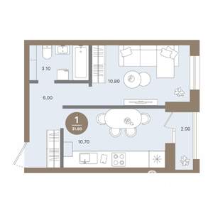 1-к квартира, вторичка, 32м2, 4/18 этаж