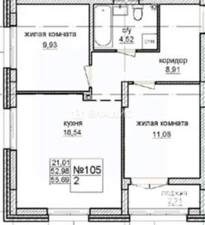 2-к квартира, вторичка, 53м2, 1/16 этаж