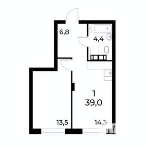 1-к квартира, вторичка, 39м2, 18/19 этаж