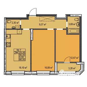 2-к квартира, строящийся дом, 66м2, 1/17 этаж