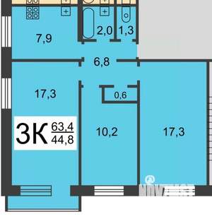 3-к квартира, вторичка, 63м2, 3/9 этаж
