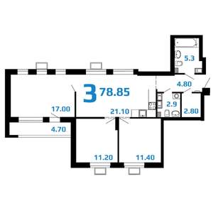 3-к квартира, вторичка, 79м2, 10/10 этаж