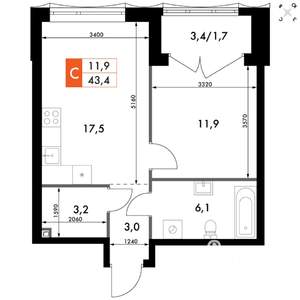 1-к квартира, вторичка, 43м2, 7/10 этаж