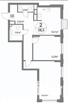 2-к квартира, строящийся дом, 58м2, 10/22 этаж