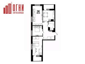 3-к квартира, строящийся дом, 66м2, 20/25 этаж