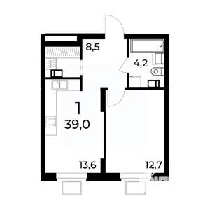 1-к квартира, вторичка, 39м2, 4/15 этаж