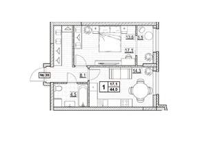 1-к квартира, вторичка, 44м2, 6/24 этаж