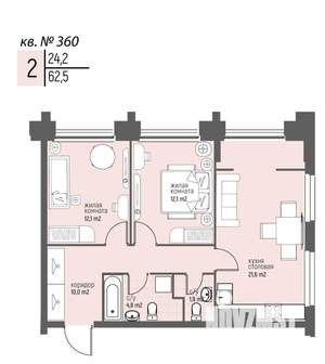 2-к квартира, вторичка, 63м2, 13/20 этаж