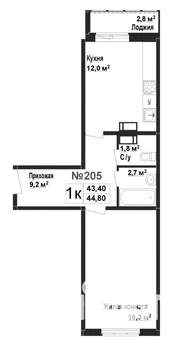 1-к квартира, строящийся дом, 43м2, 1/17 этаж