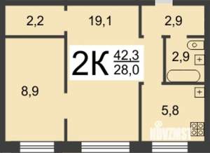2-к квартира, вторичка, 42м2, 2/5 этаж