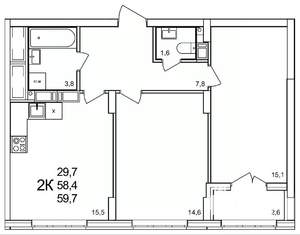 2-к квартира, вторичка, 60м2, 12/19 этаж