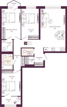 3-к квартира, вторичка, 91м2, 9/14 этаж