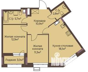 2-к квартира, вторичка, 63м2, 5/12 этаж