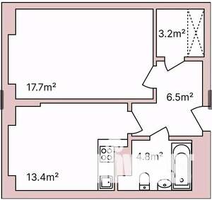 1-к квартира, строящийся дом, 46м2, 3/5 этаж
