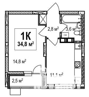 1-к квартира, строящийся дом, 35м2, 17/18 этаж