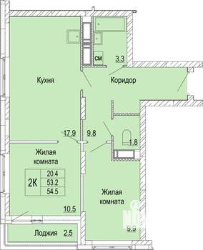 2-к квартира, вторичка, 55м2, 20/25 этаж