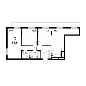 3-к квартира, вторичка, 90м2, 7/15 этаж
