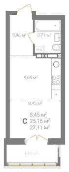 Студия квартира, вторичка, 27м2, 10/18 этаж
