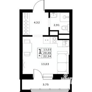 Студия квартира, вторичка, 22м2, 10/24 этаж