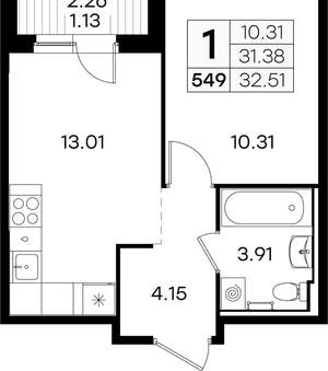 1-к квартира, вторичка, 33м2, 5/9 этаж